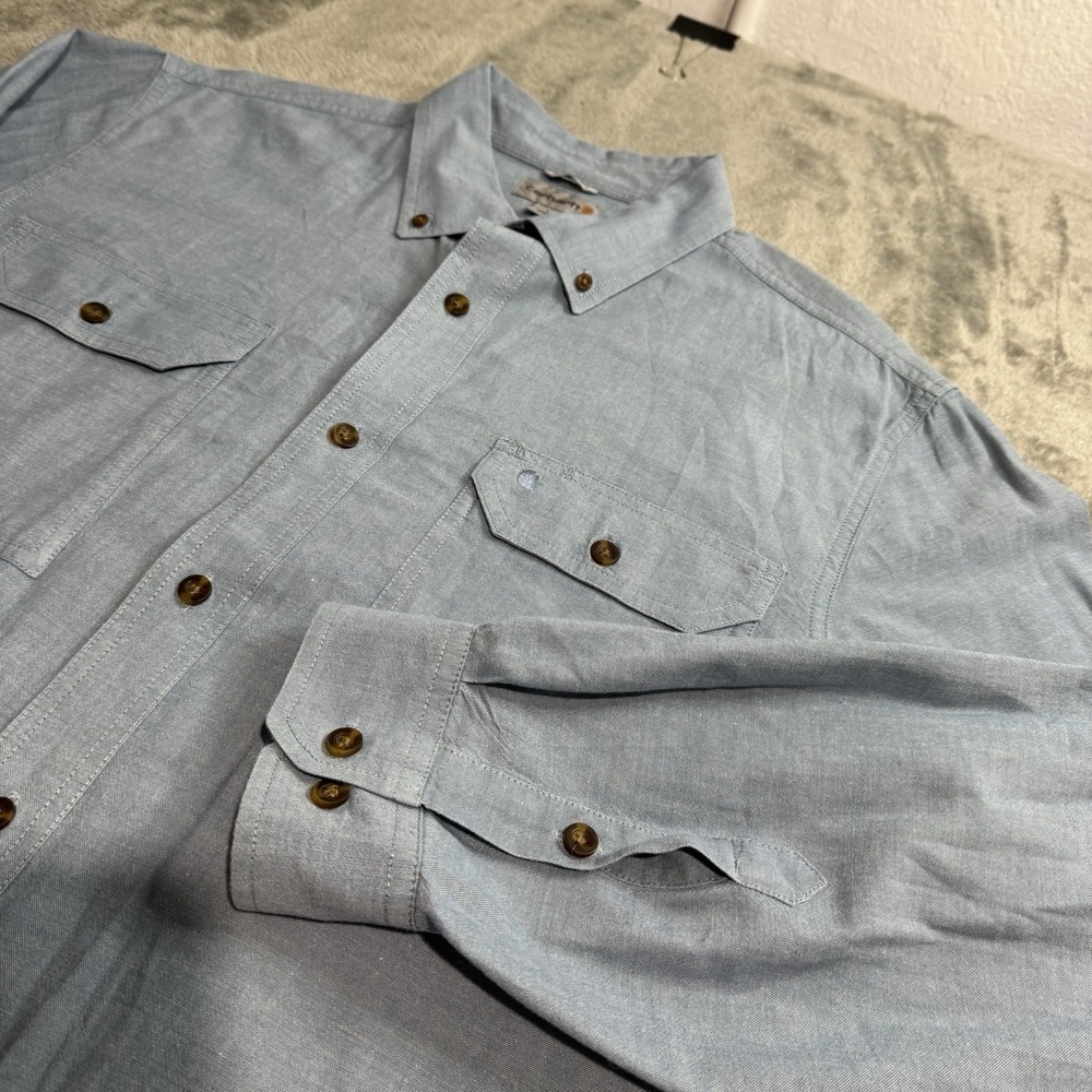 Carhartt Relaxed Fit Longsleeve Button Shirt Mens L Embroidered Logo Work Office - Picture 2 of 8